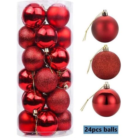 Rote Weihnachtskugeln – 24 Stück aus PVC, 4 cm – ration