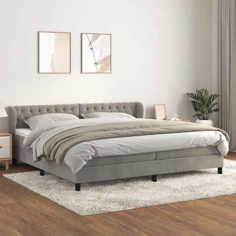 Lit double et matelas Lit à sommier tapissier et matelas Lit Adulte Gris clair 200x200cm Velours BVM70355 (1/5)