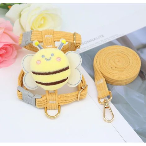 Ensemble harnais et laisse pour chat (M), pour les voyages et les promenades en plein air, ailes d'abeille mignonnes réglables, jaunes (1/5)