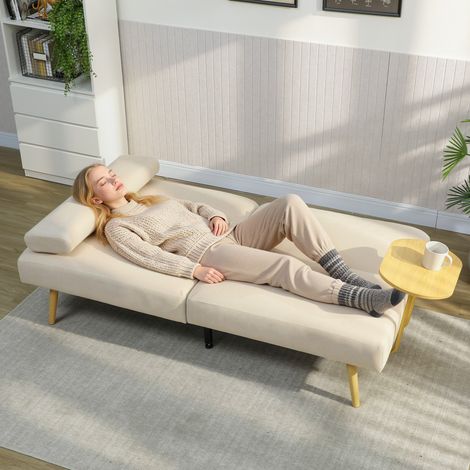 Sofá Cama de 3 Plazas con Mesa Auxiliar 3 en 1 con Respaldo Ajustable Apertura Clik-Clak 196x86x81 cm Beige (1/5)