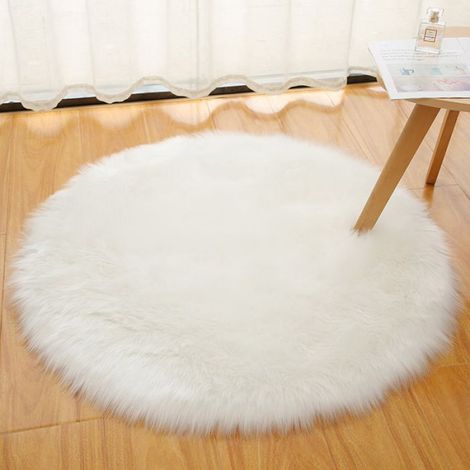 1 Tapis Rond Imitation Laine Blanc Diamètre 50 cm Doux Antidérapant Lavable Chambre Bébé (1/4)