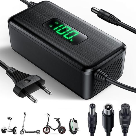 42V 2A Chargeur Trotinette Electrique avec Écran LED de Charge(%), Chargeur avec 4 Connecteurs, Chargeur Universel pour Toutes Les Batteries Lithium de 36V, avec , (1/5)