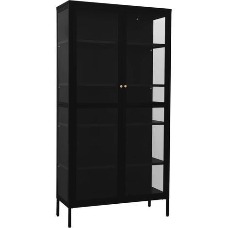 Maison Exclusive - Vetrina Nera 90x40x180 cm in Acciaio e Vetro Temperato