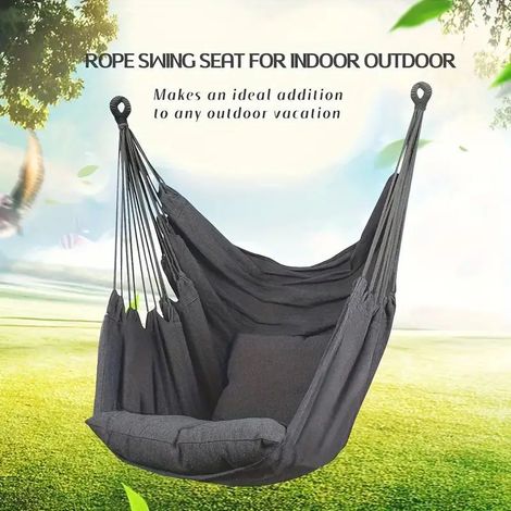 Fauteuil suspendu en toile de coton épaisse - Confortable - Adapté à l'extérieur - Plusieurs couleurs disponibles + 2 coussins