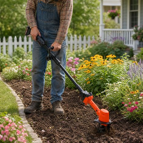 21V Cordless Mini Tiller Cultivator, Electric Garden Rotavator, 235RPM with 4 Rows of Tine 2x1.5Ah Batteries Charger 10cm Tilling Depth and 10cm Working Width for Gardening, Lawn, Greenhouse (1/5)