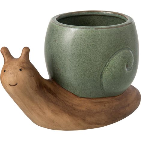 Cache-Pot Escargot en Grès "Solal" 20cm Vert (1/3)