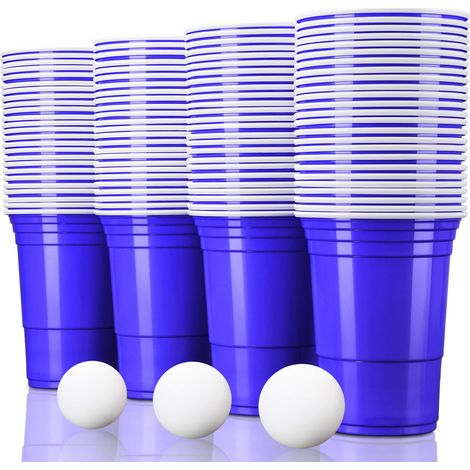 TRESKO® Vaso para fiestas vaso de plástico, vaso de plástico para bebidas, para refrescos cerveza Cola cócteles cerveza botellón beer pong, rojo, 473 ml de capacidad (Azul - 100 Pcs)