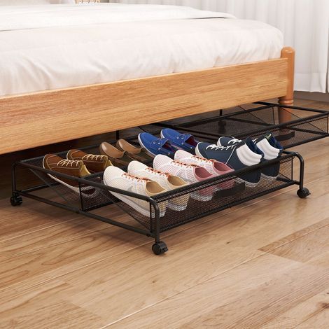 Range-Chaussures Sous Lit avec Roues, Organisateur de Chaussures sous Lit, 10 Paires, Cadre en Métal Noir, pour Chambre et Petits Espaces (1/4)