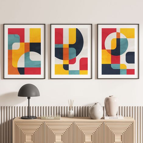Lot de 3 Affiches / Posters Triptyque - Design géométrique - 3 Affiches - 21x29,7 cm (Cadres non fournis) - Photo pleine page (1/5)