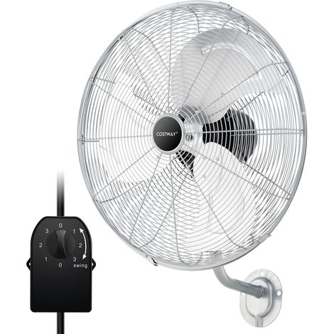 COSTWAY 20 Inch Wall Mount Fan Heavy Duty Metal Wall Fan w/3 Fan Speeds-Silver (1/5)