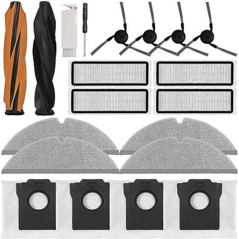Kit d'accessoires pour aspirateur robot Dreame D20 Pro Plus : brosse principale, filtre HEPA, lingette de nettoyage et sacs à poussière. (1/5)