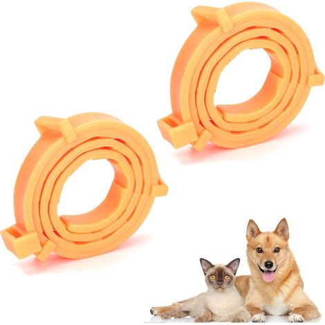2 pcs Collier Chat Anti Puces et Tiques,Collier Anti Tique Chien,Collier Anti Puces pour Chien et Chat,Colliers naturels Contre Les puces et Les tiques,Design Réglable étanche 62cm (Orange) (1/5)