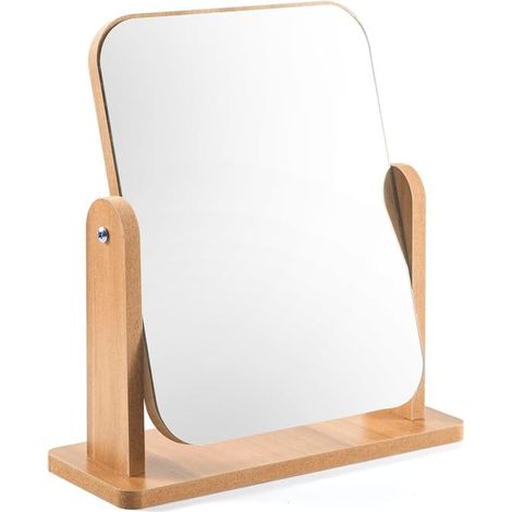 Miroir de coiffeuse en bois, miroir de table pivotant à 360°, miroir carré pour coiffeuse, bureau, salle de bain, chambre (1/4)