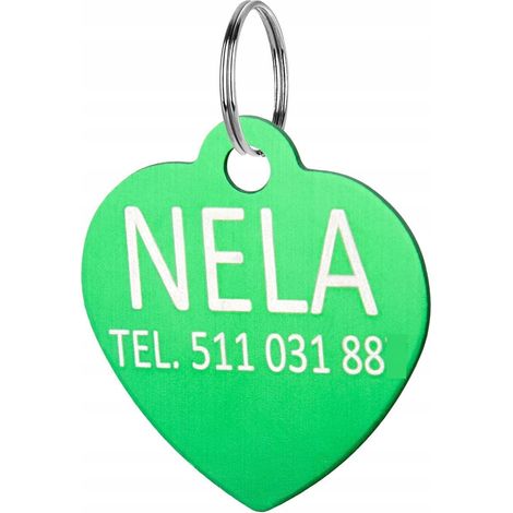 Portachiavi con ciondolo a forma di cuore con nome inciso a forma di cuore, colore verde (1/5)