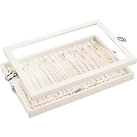 Boîte Rangement Colliers, Boîte Bijoux Présentoir Colliers avec Couvercle, Range Colliers Tiroir -Beige