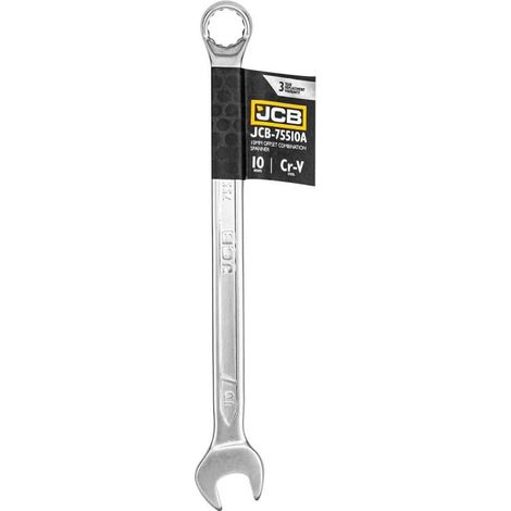Llave de boca fija acodada JCB de 75 grados y 10 mm, de acero CR-V, de doble extremo.
