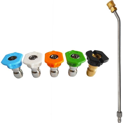 30 degrés angle extensions 35cm buse haute pression,embouts de buse de pulvérisation pour nettoyage voiture pression,lavage voiture 1/4 connexion rapide(0°/15°/25°/40°/Mousse) Couleur du Métal (1/5)