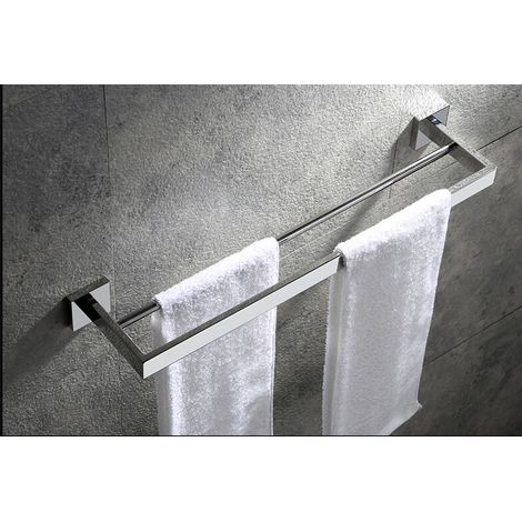 Bathroom Wall Mounted Towel Rack, Double Towel Bar, Polished Mirror Chrome, 60 cm
