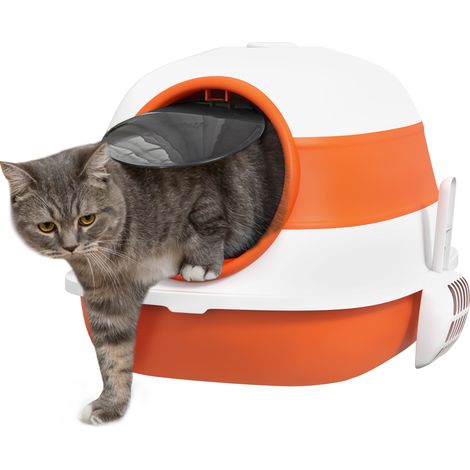 Faltbare Katzentoilette mit Deckel, Deodorant, Schaufel, Orange