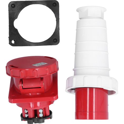 Connecteur d'alimentation triphasé à 5 broches, fiche et prise industrielles, étanche IP67, 380-415V 63A, 3P+N+E.
