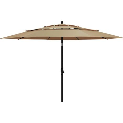 vidaXL Sombrilla jardín de 3 niveles con palo de aluminio taupe 3,5 m (1/5)
