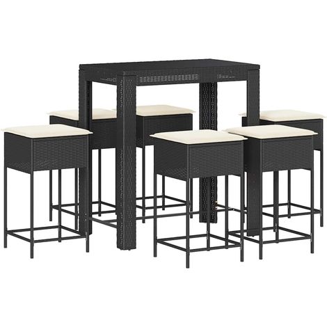 Maison Exclusive - Set Bar da Giardino 7 pz con Cuscini in Polyrattan Nero (1/5)