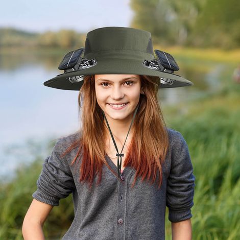 Chapeau Solaire avec Ventilateurs - Chapeau Anti-UV UPF 50+ - 2 Ventilateurs Réglables sur Bord Large - Pour Pêche Jardinage Randonnée - 1 Pièce (1/5)