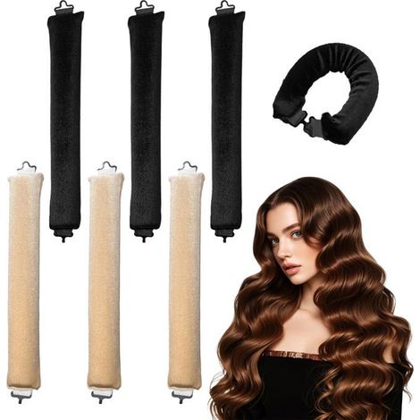 Ensemble de 6 fers à friser sans chaleur, bigoudis pour cheveux longs avec crochet, bigoudis sans chaleur pour une utilisation nocturne, B (1/5)