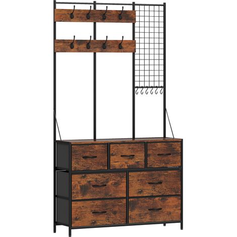 Armoire 4 en 1, porte-manteau, penderie avec 7 tiroirs en tissu et 14 crochets, 100 x 30 x 183 cm, marron rustique (1/5)