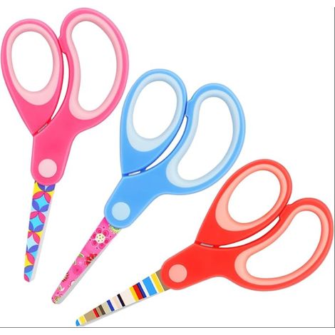 ciseaux de sécurité pour gaucher - Lames en acier inoxydable - Poignées souples - Pour enfants de ans et plus - Rose, bleu, rouge (1/5)