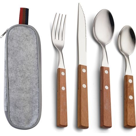 Ensemble de couverts portables 4 pièces en acier inoxydable avec boîte, style nomade (1/5)
