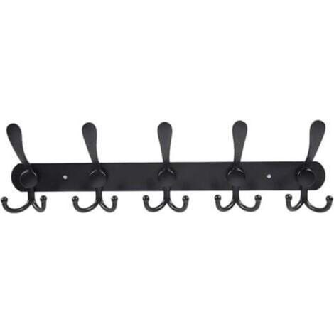 (Noir) Porte-manteau mural – 5 crochets assortis, robuste, en acier inoxydable, porte-manteau en métal pour vêtements, serviettes, sacs à main, peignoirs, entrée de salle de bain