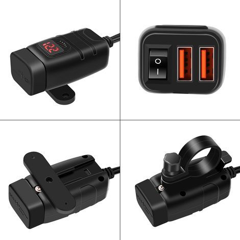 Yctze Motorcycle USB C, Double Charge Rapide, Installation Rapide de L'interface SAE, Ports 30W PD 18W QC 3.0, avec Voltmètre sur L'interrupteur Off pour Tablette de Téléphone (Rouge). (1/5)