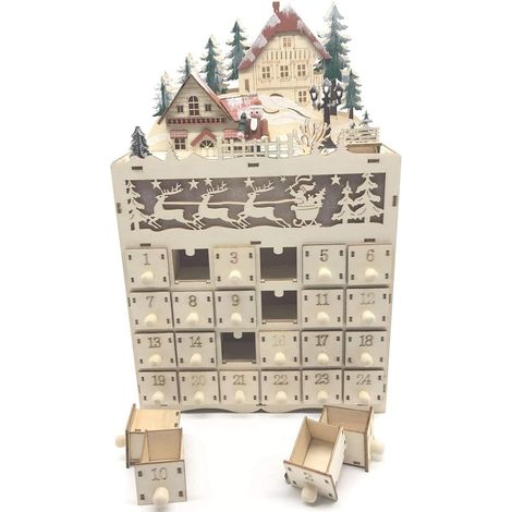 Wooden Christmas Advent Calendar, Countdown to Christmas, LED Decoration, 24 Drawers with LED Lights (1/5)