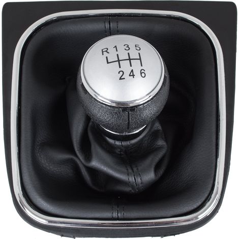 Pomo de palanca de cambios plateado para VW Touran 09-12 + funda negra con marco cromado, 6 velocidades. (1/5)