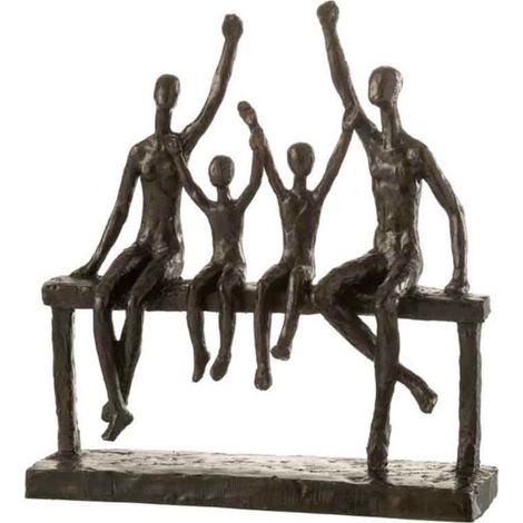 Statuette Déco "Famille sur Banc" 34cm Marron