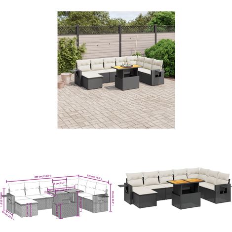 9-tlg. Garten-Sofagarnitur mit Kissen Schwarz Poly Rattan - Gartenmöbel Set - PE-Rattan Möbel - Outdoor Lounge - Gartenlounge - Balkonmöbel - Home & Living (1/3)