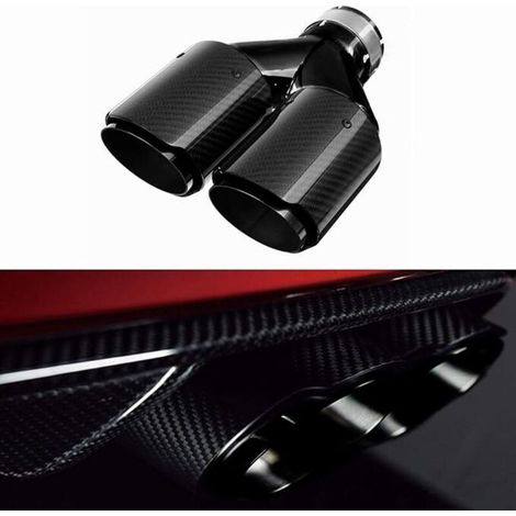 Terminale di scarico doppio in fibra di carbonio per auto, tubo di scarico nero, estremità posteriore per auto da 63-89 mm (1/4)