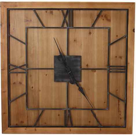 Williston Square Wooden Wall Clock - Metal/Wood - L5 x W60 x H60 cm - Black/Brown
