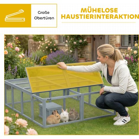 Enclos de liberté pour lapins en bois avec 2 portes abri pour 2-4 lapins nains 180,4 x 150 x 48 cm Gris (1/5)