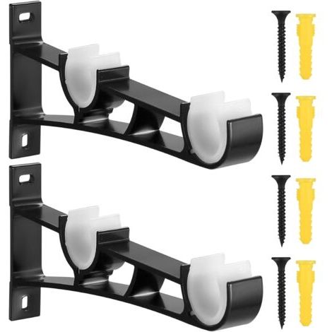 BUNTHAUS 2 Pièces Support Tringle Rideaux, Supports pour Tringles à Rideaux, Support de Tringle à Rideau Murale Réglable en Alliage d'Aluminium pour Tringles à Rideaux de 23 mm à 33 mm (1/5)