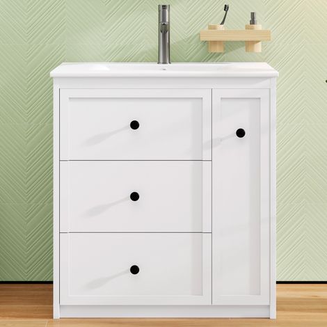 Meuble vasque 76x46x82 cm en MDF et céramique blanc, avec rangement pour salle de bain FloraGrace (1/5)