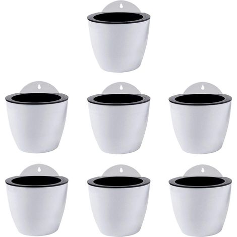 Jardinières Suspendues À Arrosage Automatique Lot De 7 Deco Mural Pot De Fleur Interieur, Exterieur Decoration Murale Fenêtre Blanc Plastique, Moyen, 11 Cm (1/5)