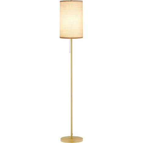 Lampadaire design 40 W max. piètement mât acier doré abat-jour lin crème dim. 25,5 x 25,5 x 157 cm doré et beige (1/5)