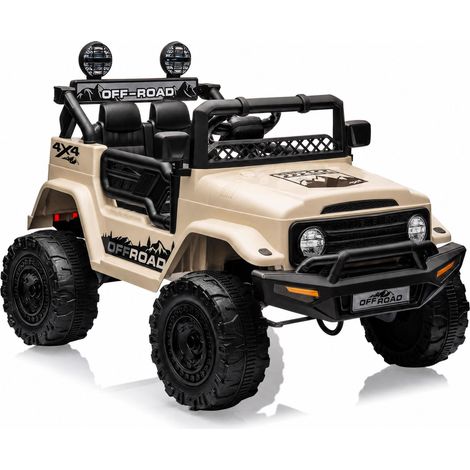 Voiture électrique enfant 12V, 2 places - Suspension à ressort, 3 vitesses, télécommande parentale - LED, sans fil - Idéale pour 3-8 ans - Couleur : Khaki