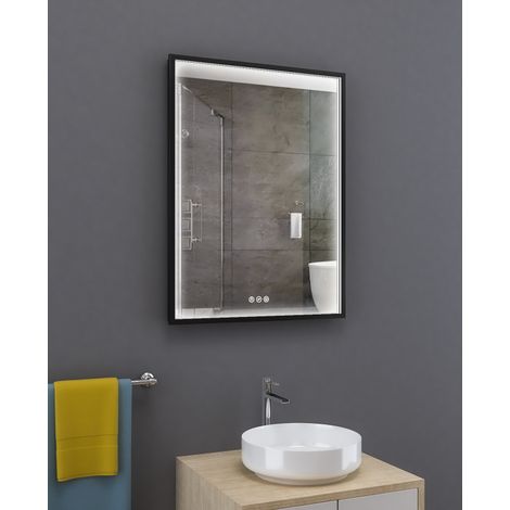 Alle Carrelage - Miroir rectangle cadre noir, LED 80x60 cm avec variateur de lumière - ATELIER (1/3)