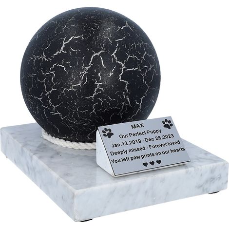 Urna commemorativa per animali domestici: sfera in acciaio inossidabile su base in marmo, urna cineraria nera per animali domestici, sfera in acciaio inossidabile su base in marmo, nera, con effetto c (1/5)