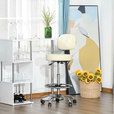 Silla alta regulable con ruedas y respaldo beige acero OKMYHOME (1/4)