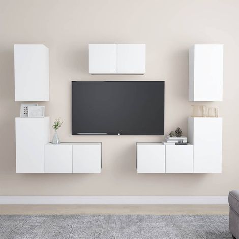 Ensemble de meubles TV 7 pcs-Banc TV-Meuble Télé Blanc Bois d'ingénierie 784344 (1/5)