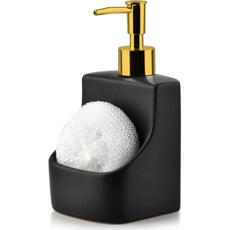 Distributeur de liquide vaisselle de cuisine, récipient éponge, éponge à récurer, noir et or (1/5)